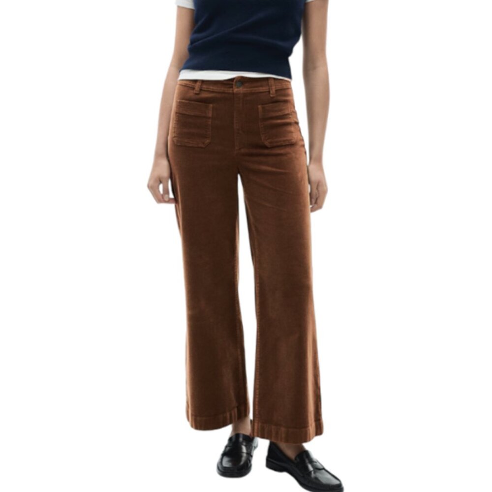 Mango burnt orange side stripe corduroy wide leg culotte pants size 4
